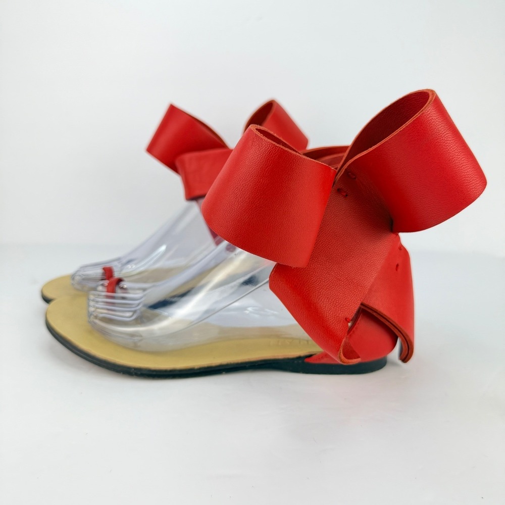 Aminah Abdul Jillil Women 8 Red Leather Bow Sandals Strap Statement Designer